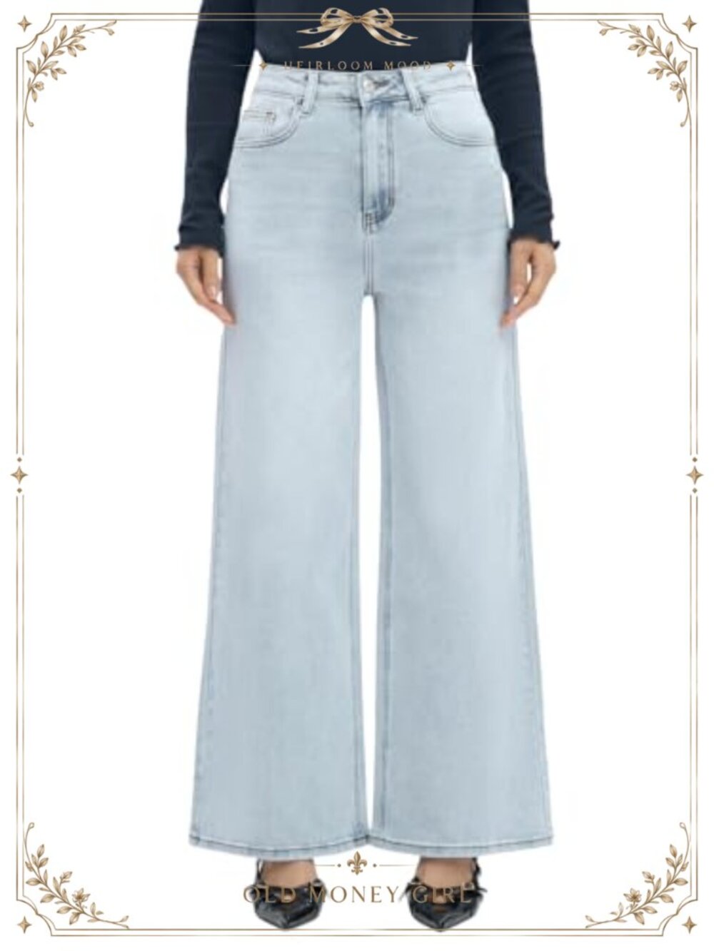High Waisted Wide Leg Stretch Jeans Tummy Control Raw Hem Mom Baggy Denim Pants